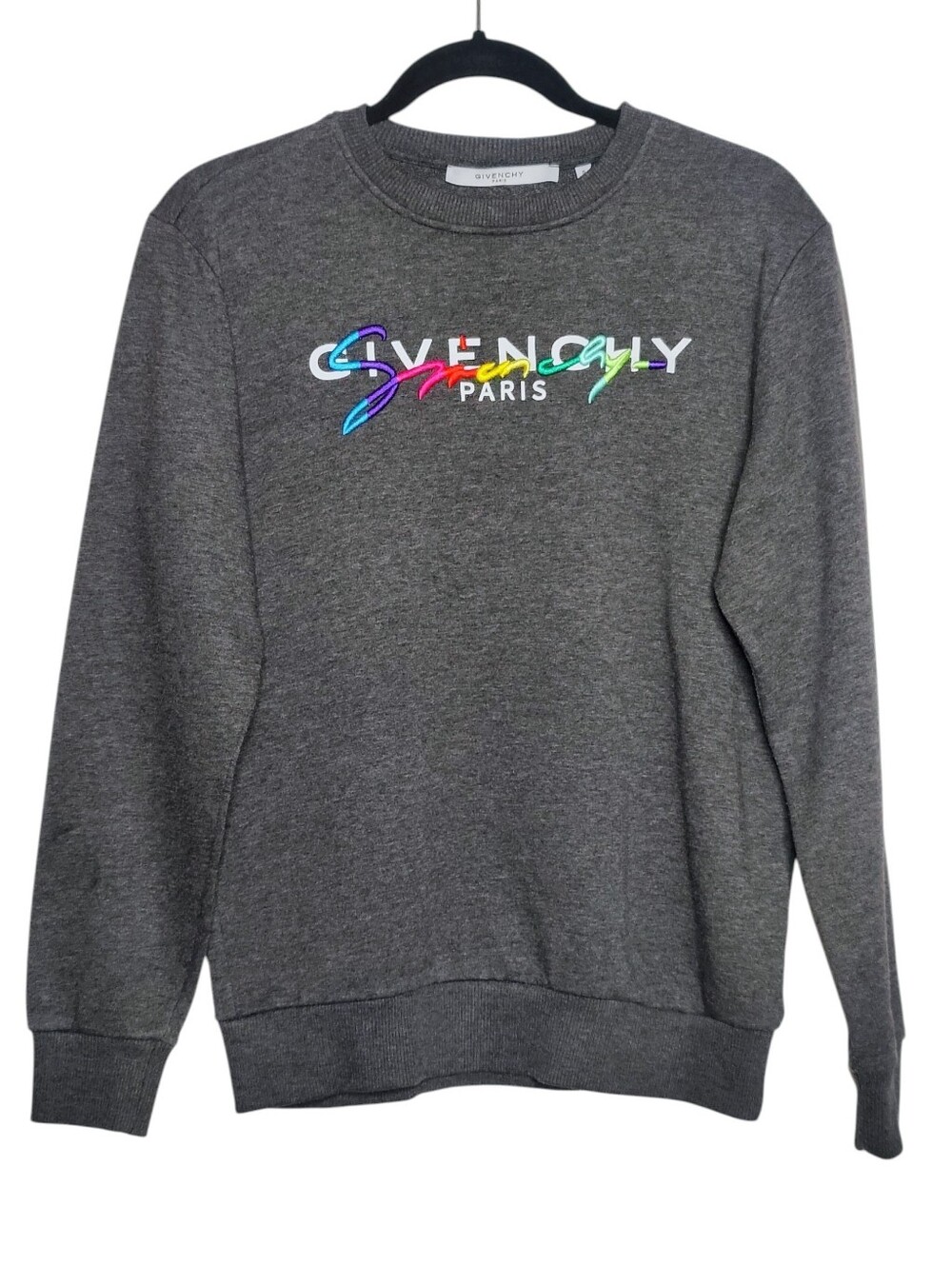 GIVENCHY Rainbow Logo Sweatshirt S Embroided Dark Gray Men's